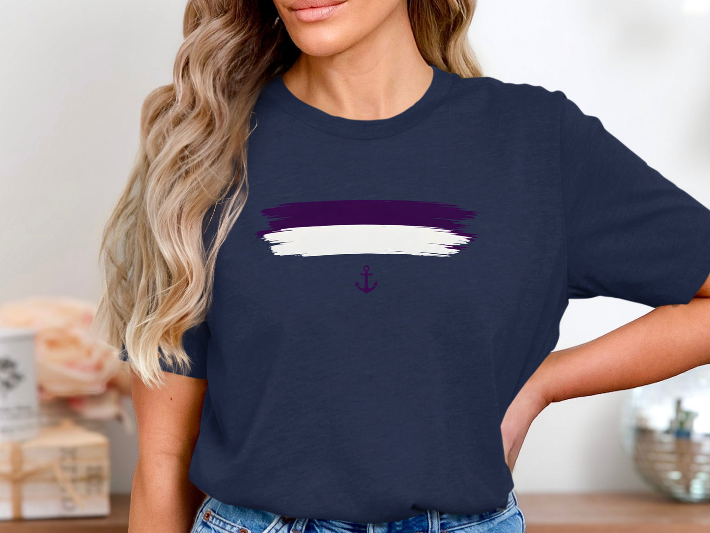Footy Fan Fremantle Dockerst shirt/Purple & White Brushstroke Anchor Tee