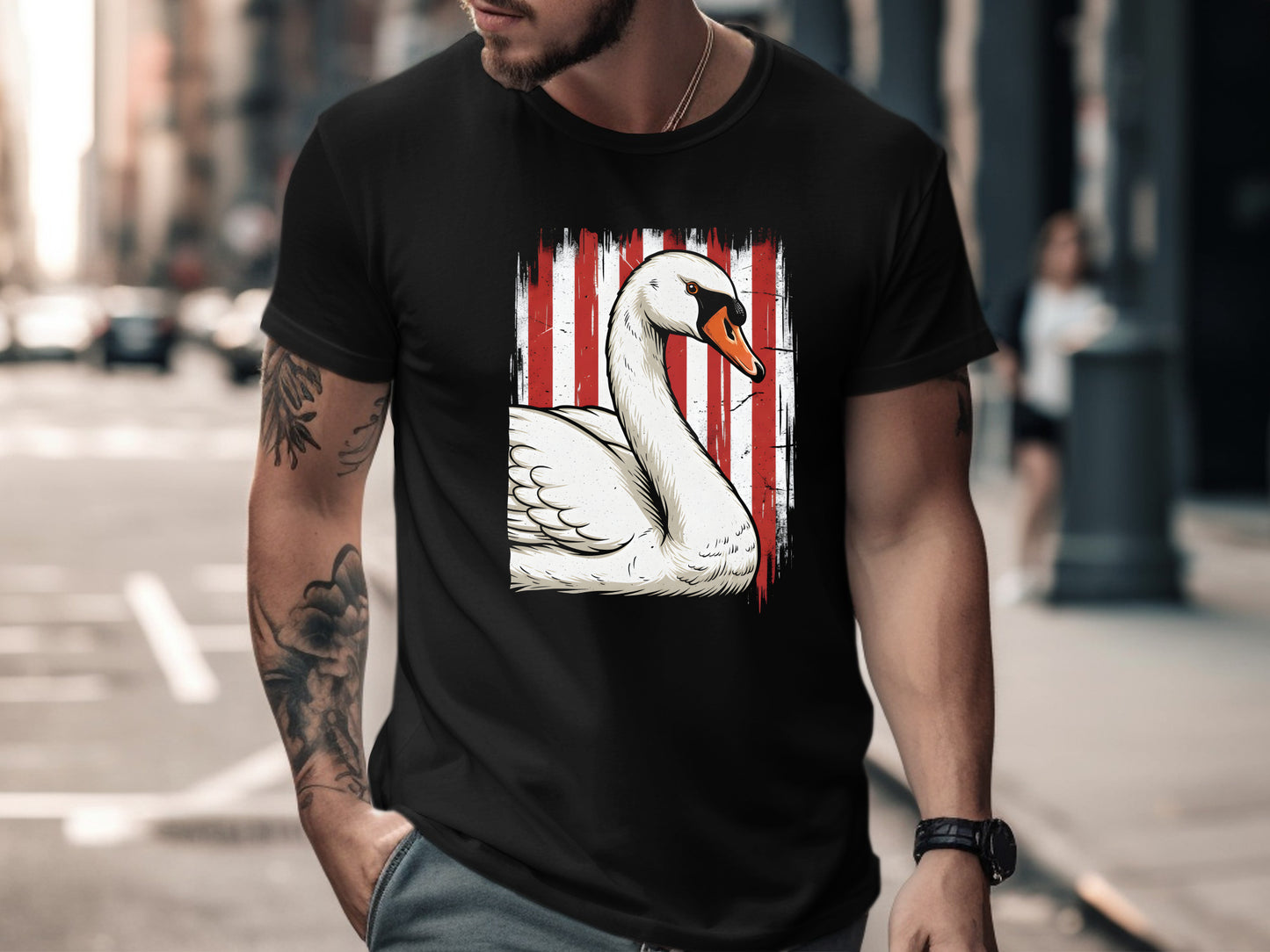 Classic Swan Silhouette Striped T-Shirt
