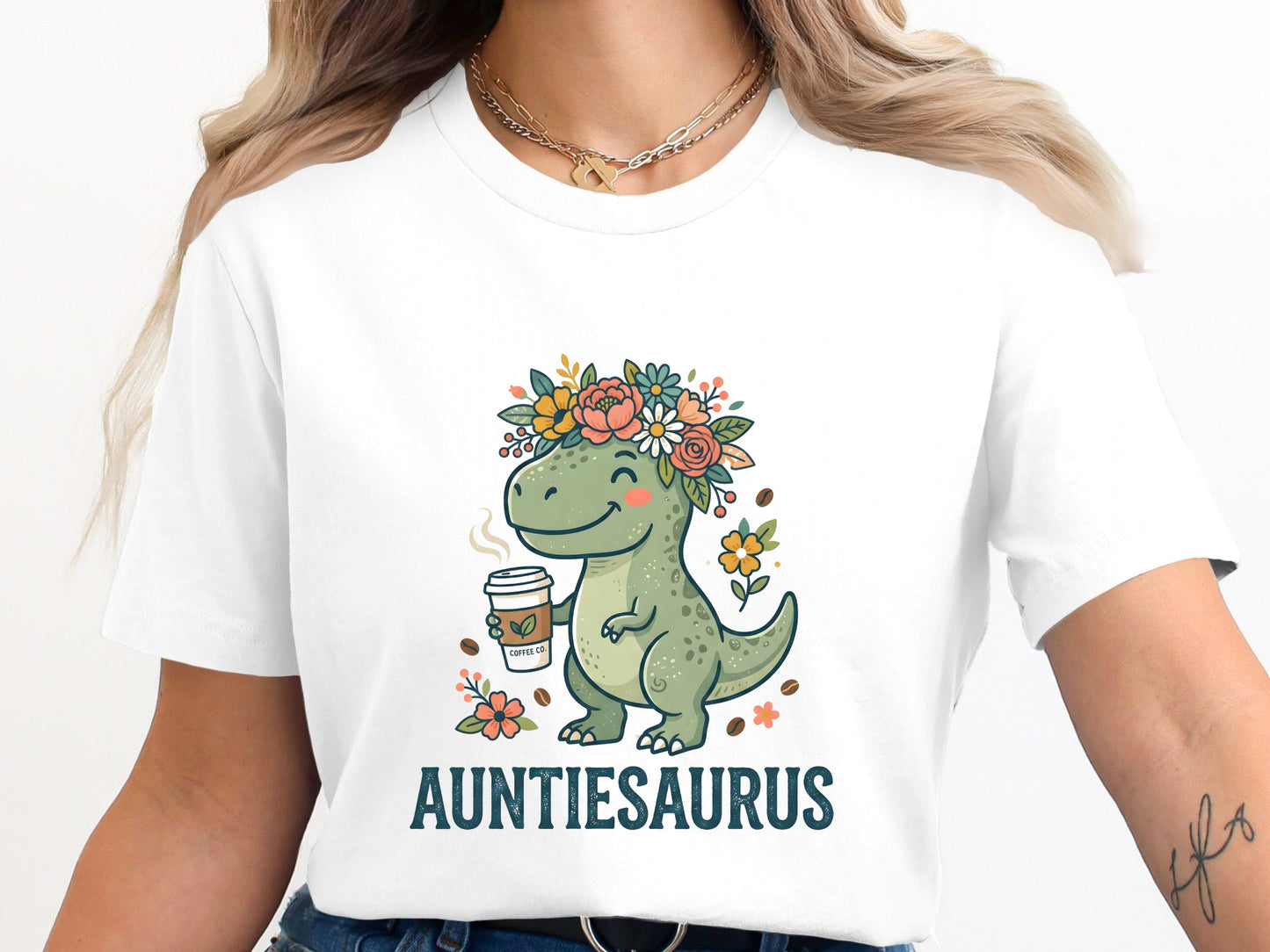 Auntiesaurus Dinosaur Coffee Graphic Tee