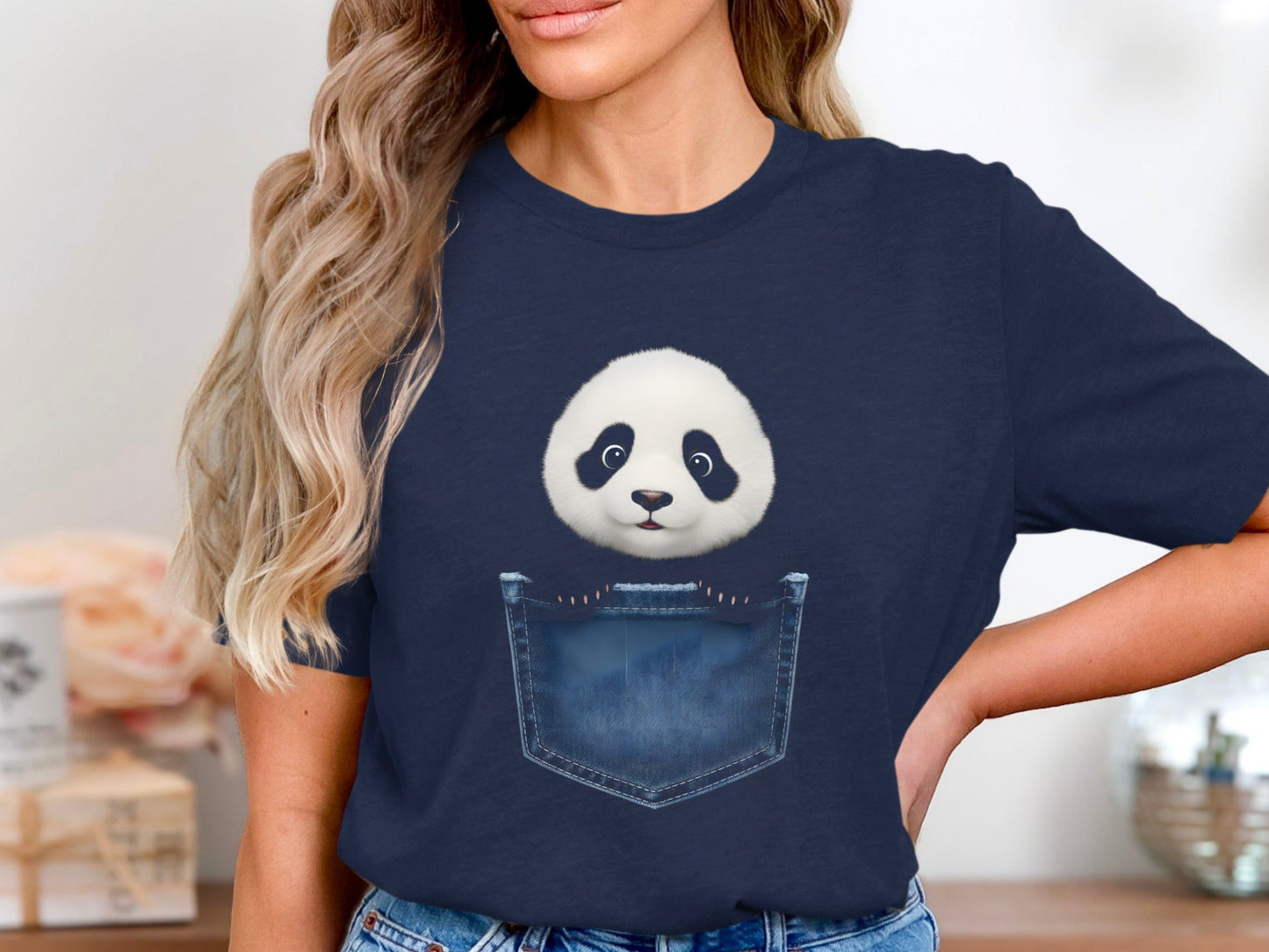 Baby Panda Pocket T-Shirt - Cute Peeking Panda Graphic