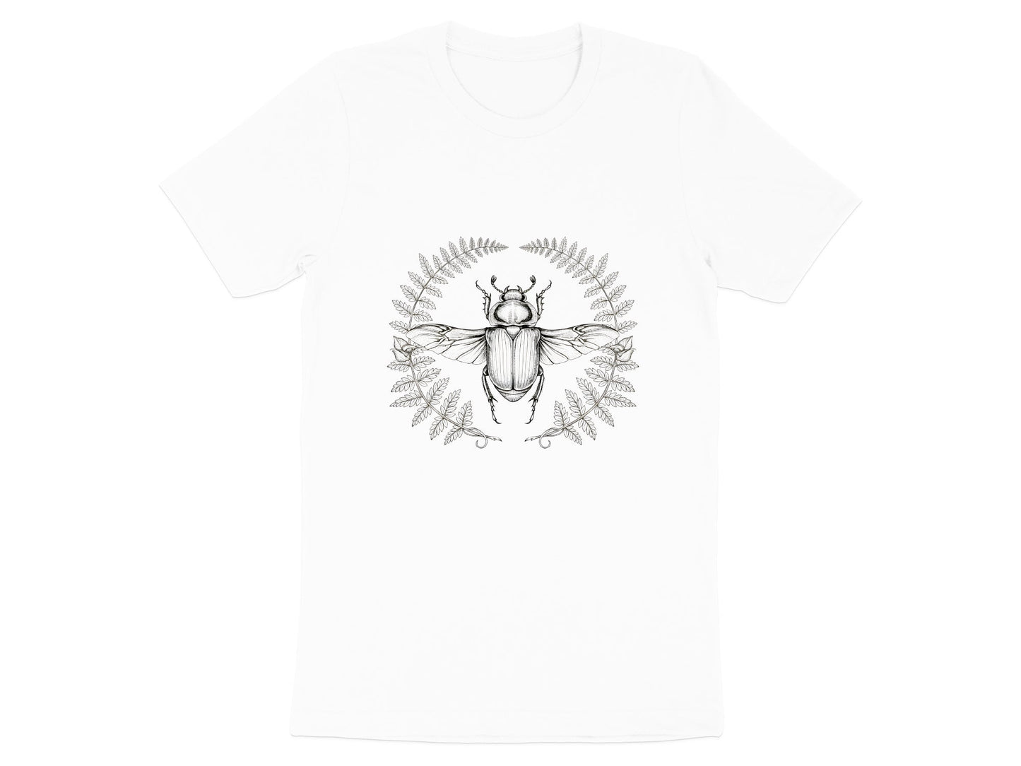 Metallic Beetle & Fern T-Shirt - Botanical Insect Art