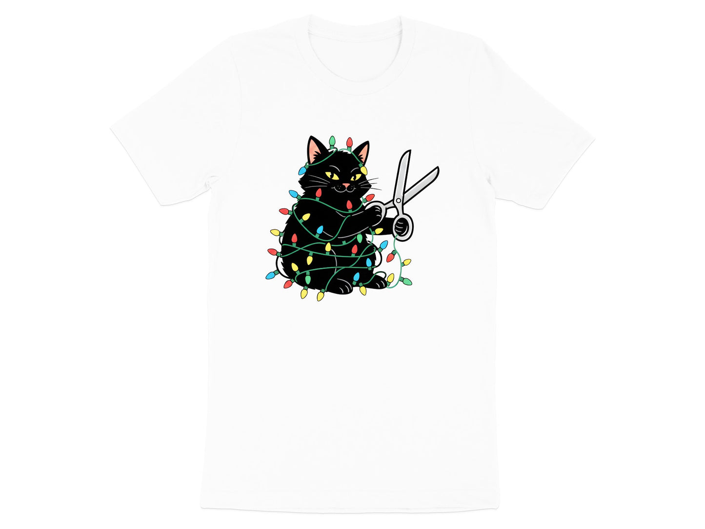 Naughty Black Cat Christmas Lights T-Shirt