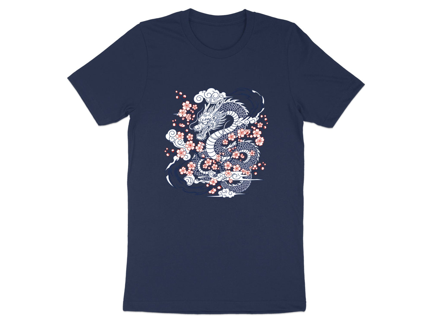 Blue Dragon & Cherry Blossoms T-Shirt - Oriental Art Style