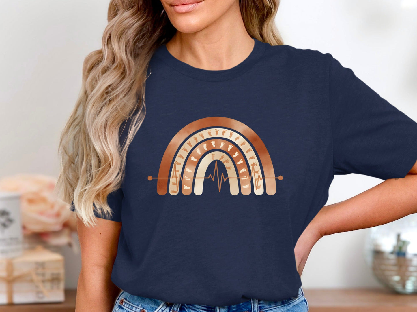 Boho Rainbow Heartbeat T-Shirt - Nurse & Midwife Graphic Tee