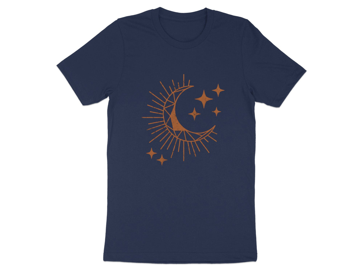 Geometric Crescent Moon Tee – Boho Terracotta Star T-Shirt