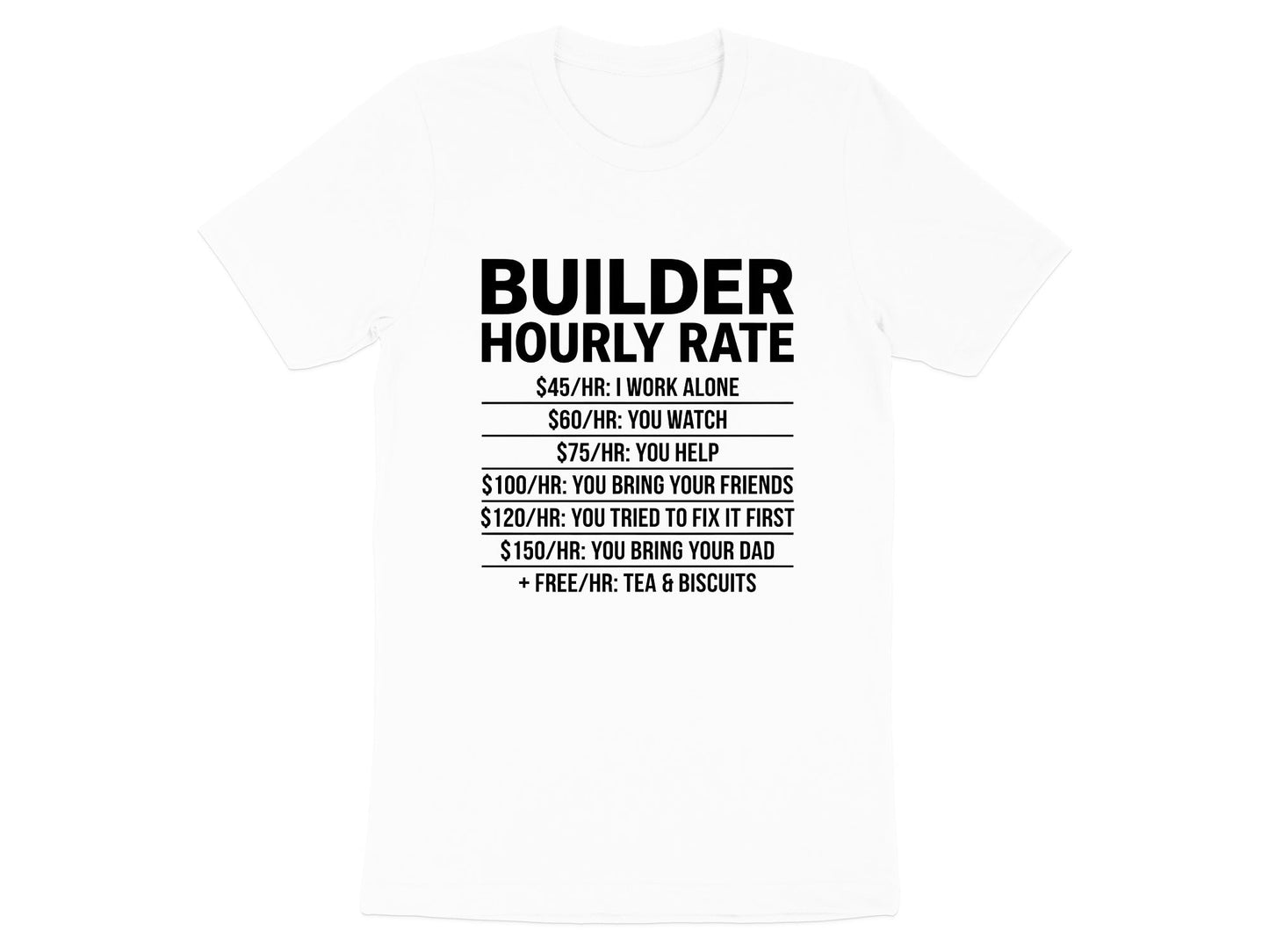 Builder Hourly Rate Funny T-Shirt - Tradie Price List Tee