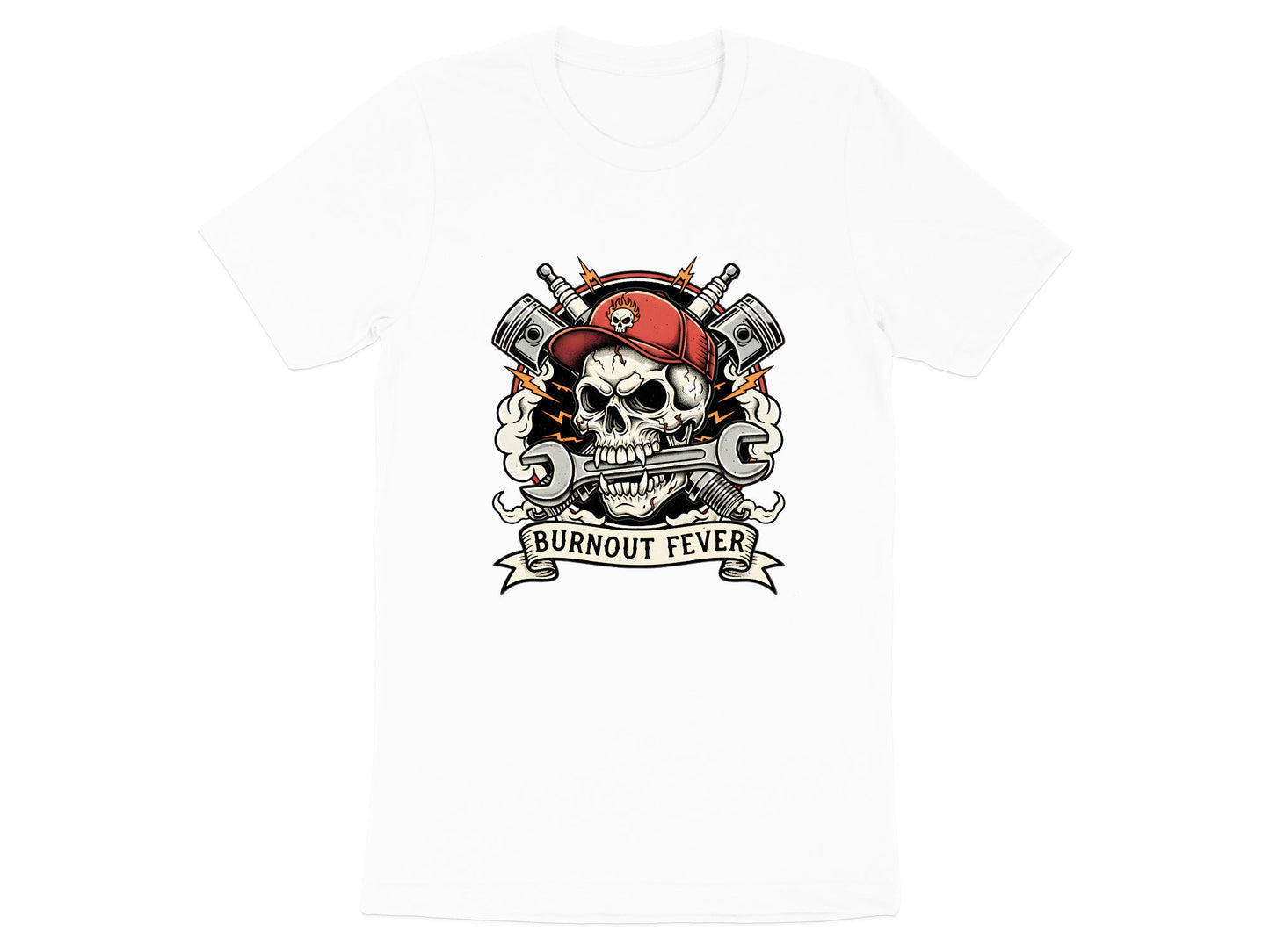 Burnout Fever Mechanic Skull V8 T-Shirt