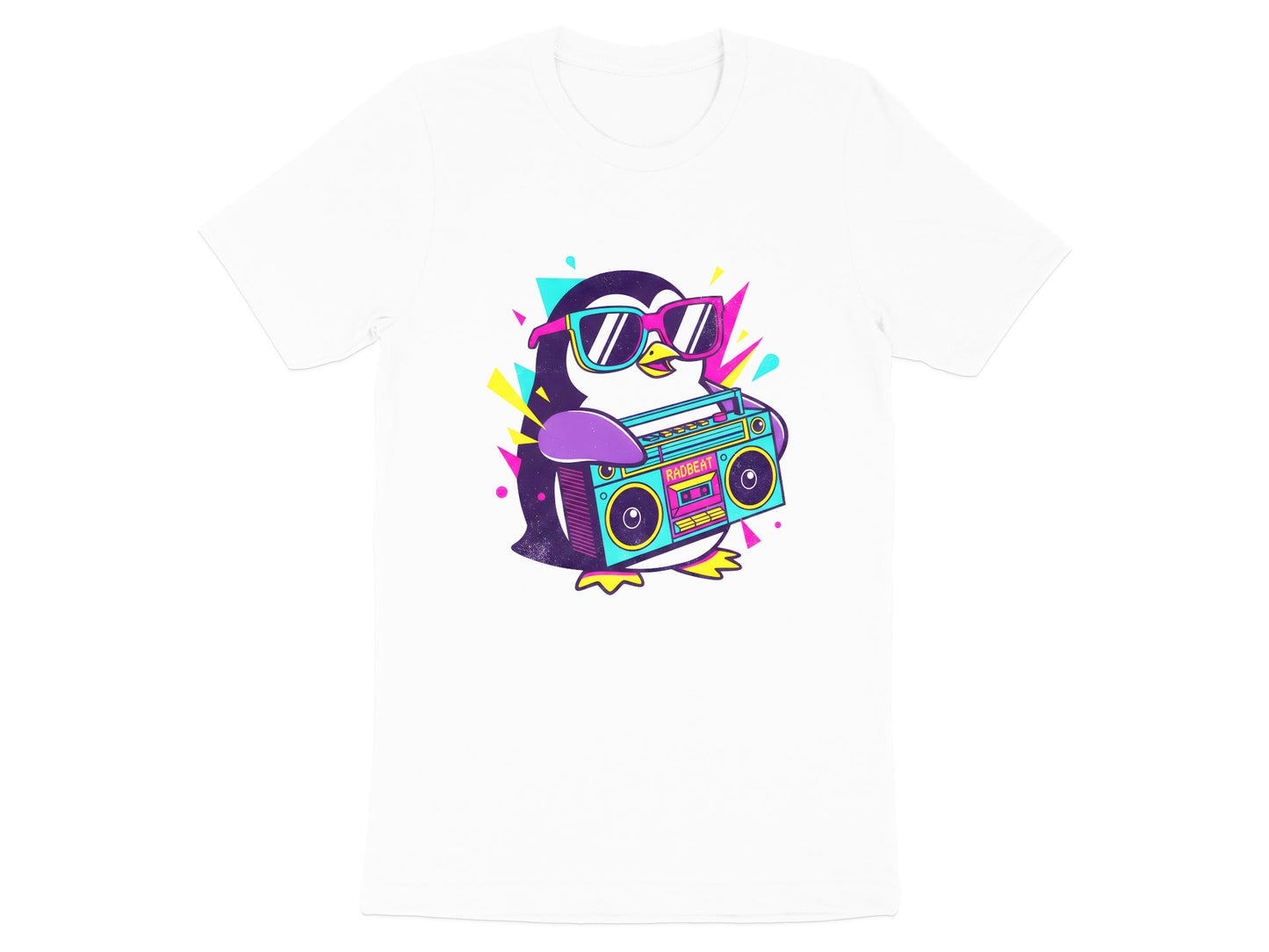Radbeat Boombox Penguin T-Shirt - 90s Neon Retro Style