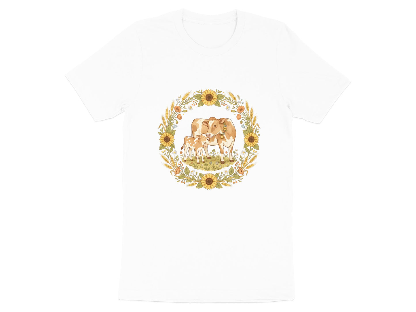 Cow and Calf Sunflower Wreath T-Shirt - Farmhouse Aesthetic