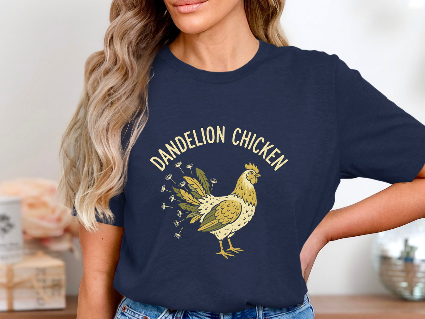 Dandelion Chicken Nature Illustration T-Shirt