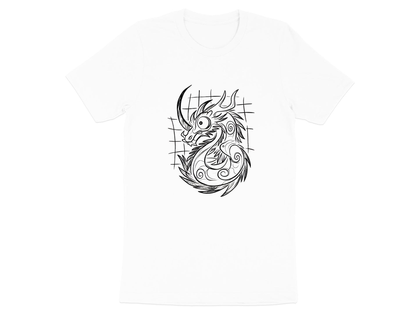 Tribal Dragon Line Drawing T-Shirt - Minimalist Mythical Art