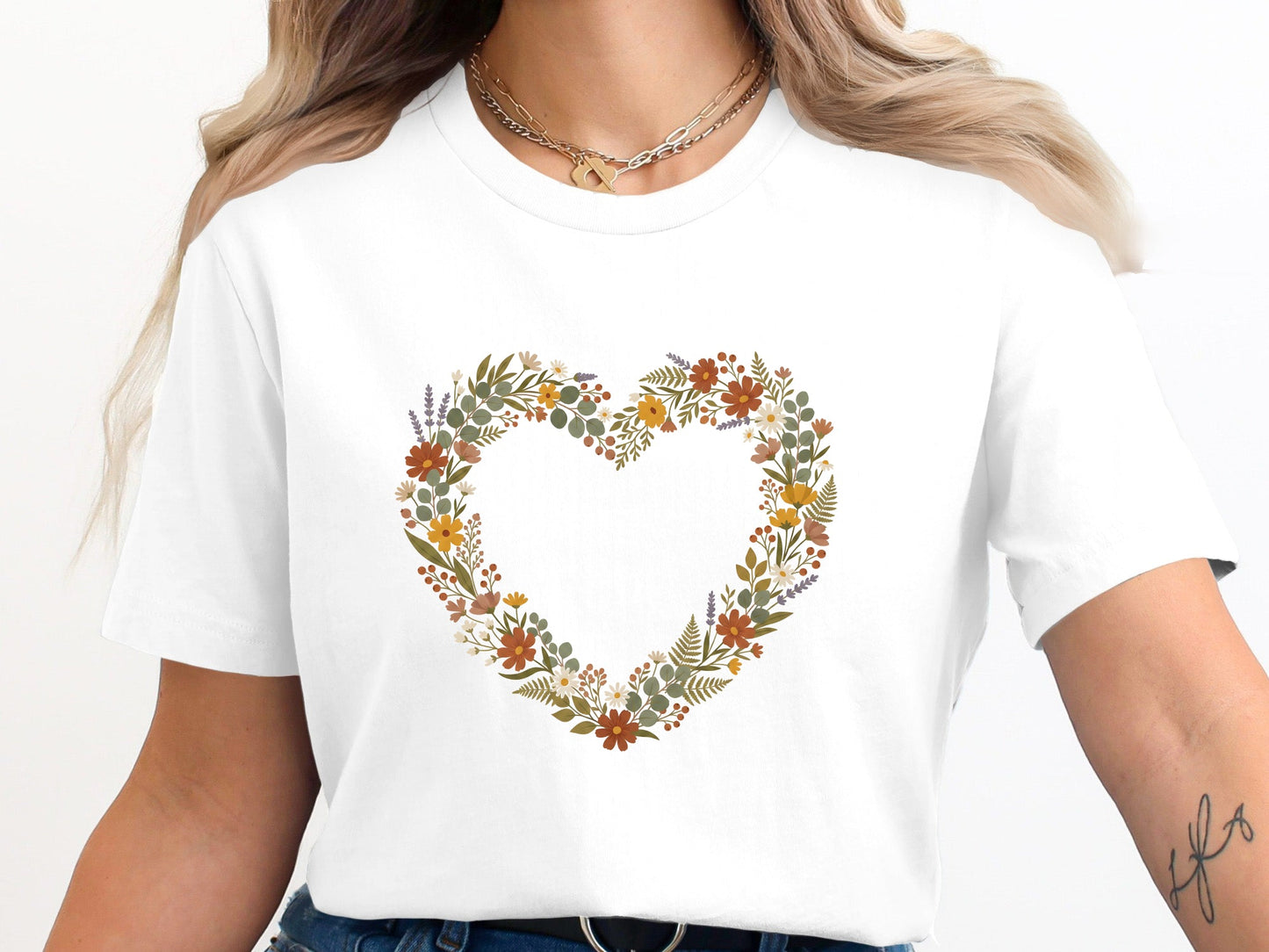 Bespoke Floral Heart Wreath Tee - Watercolor Botanical Shirt