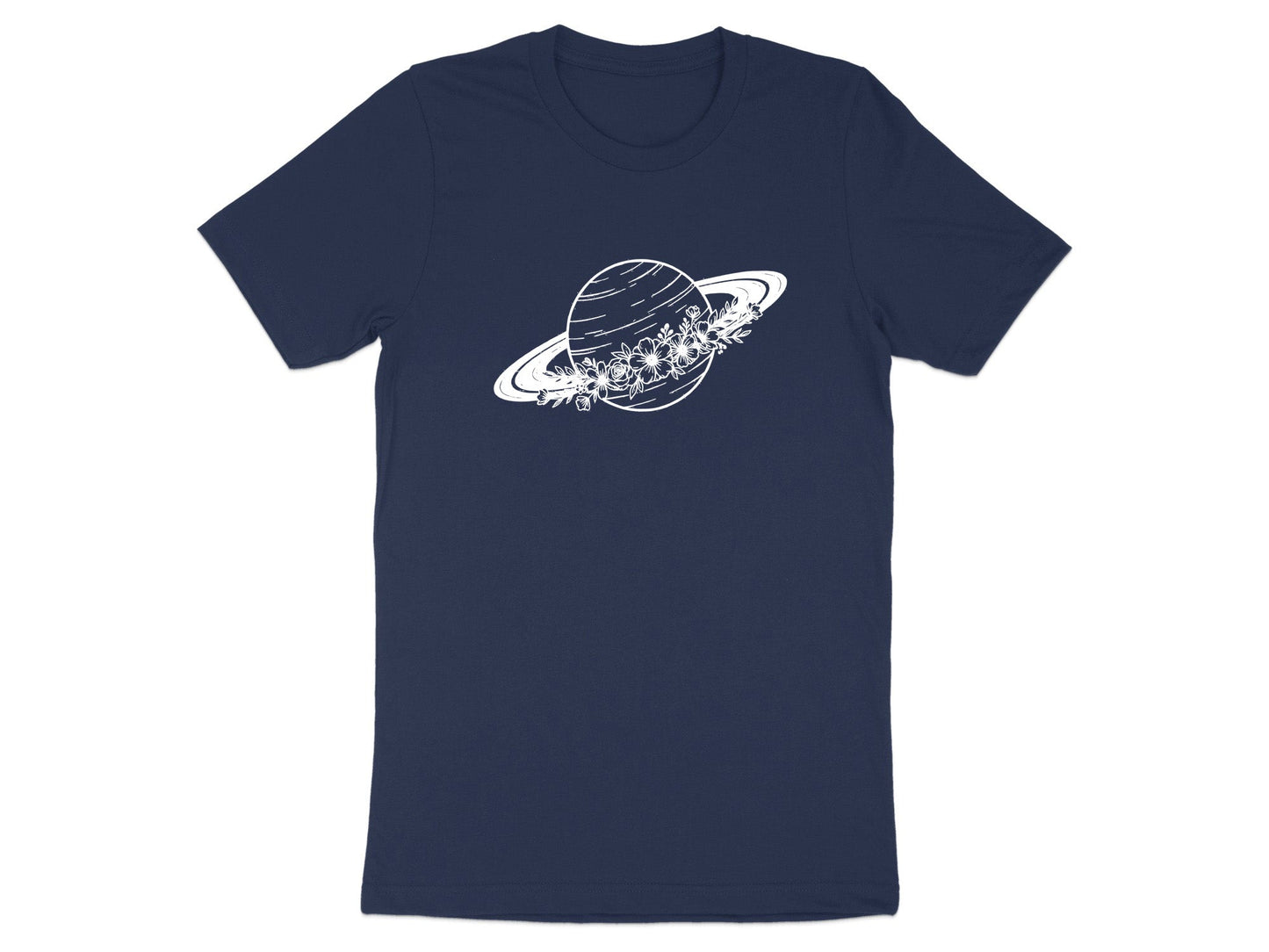Floral Saturn Planet Tee – Line Art Celestial T-Shirt