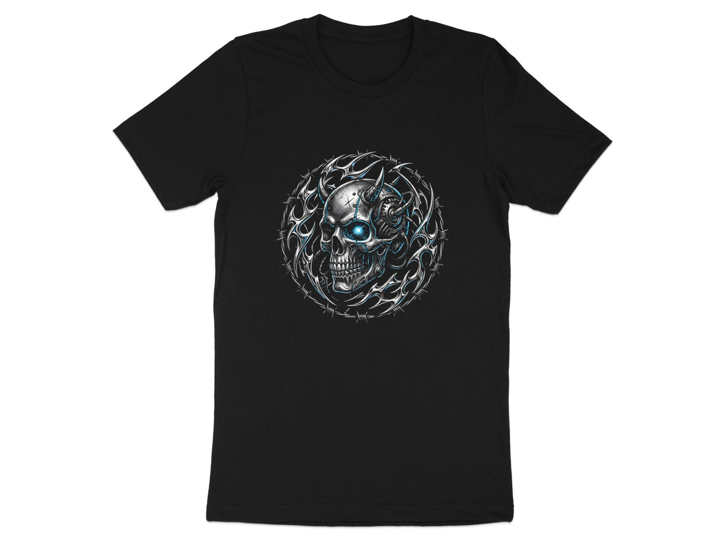 Cybernetic Demon Skull Barbed Wire Graphic Tee