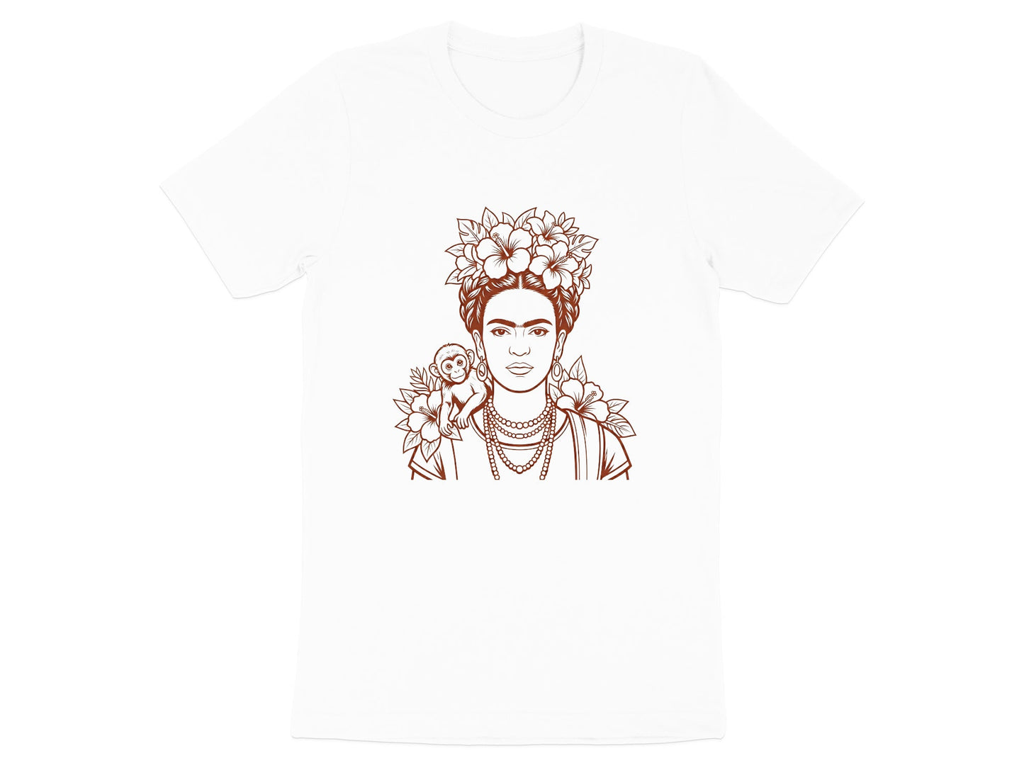 Frida Kahlo Portrait T-Shirt with Monkey & Hibiscus