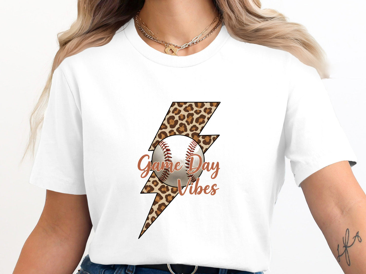 Game Day Vibes Baseball Tee - Leopard Print Lightning Bolt Shirt