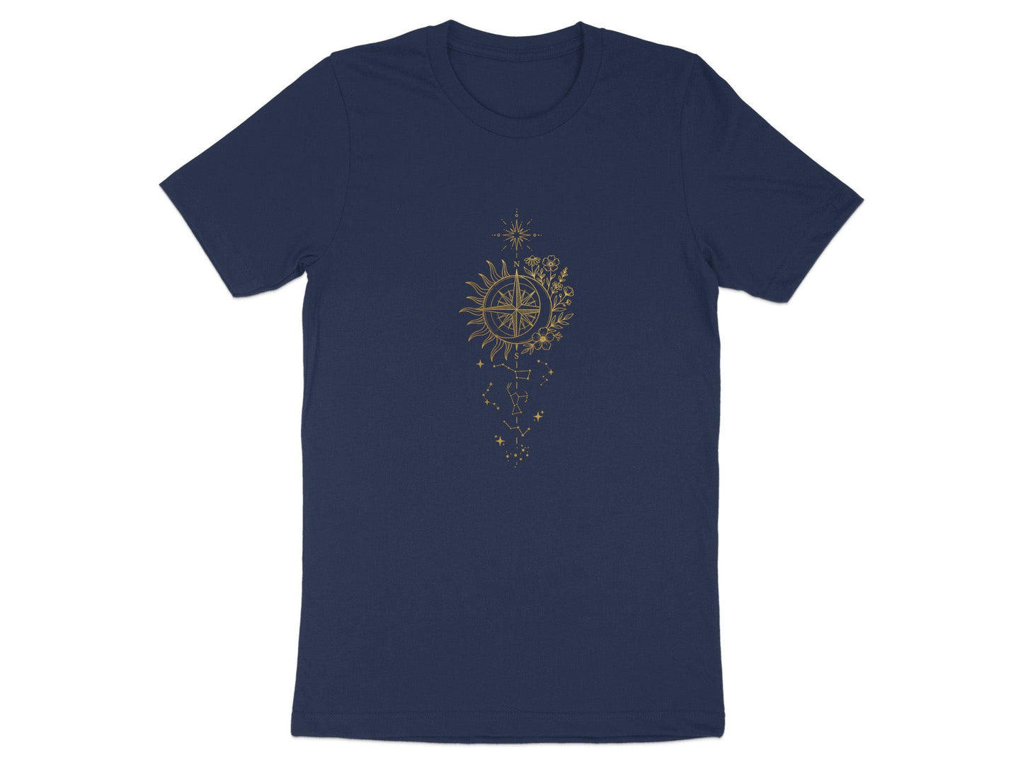 Celestial Compass Tee – Gold Line Art Constellation T-Shirt