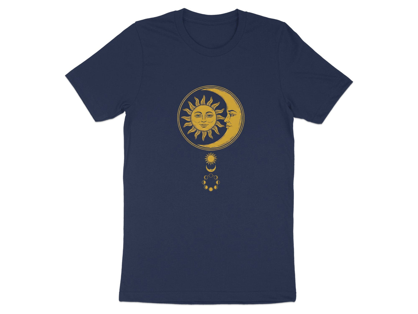Vintage Sun & Moon Phases Tee – Antique Gold Celestial T-Shirt