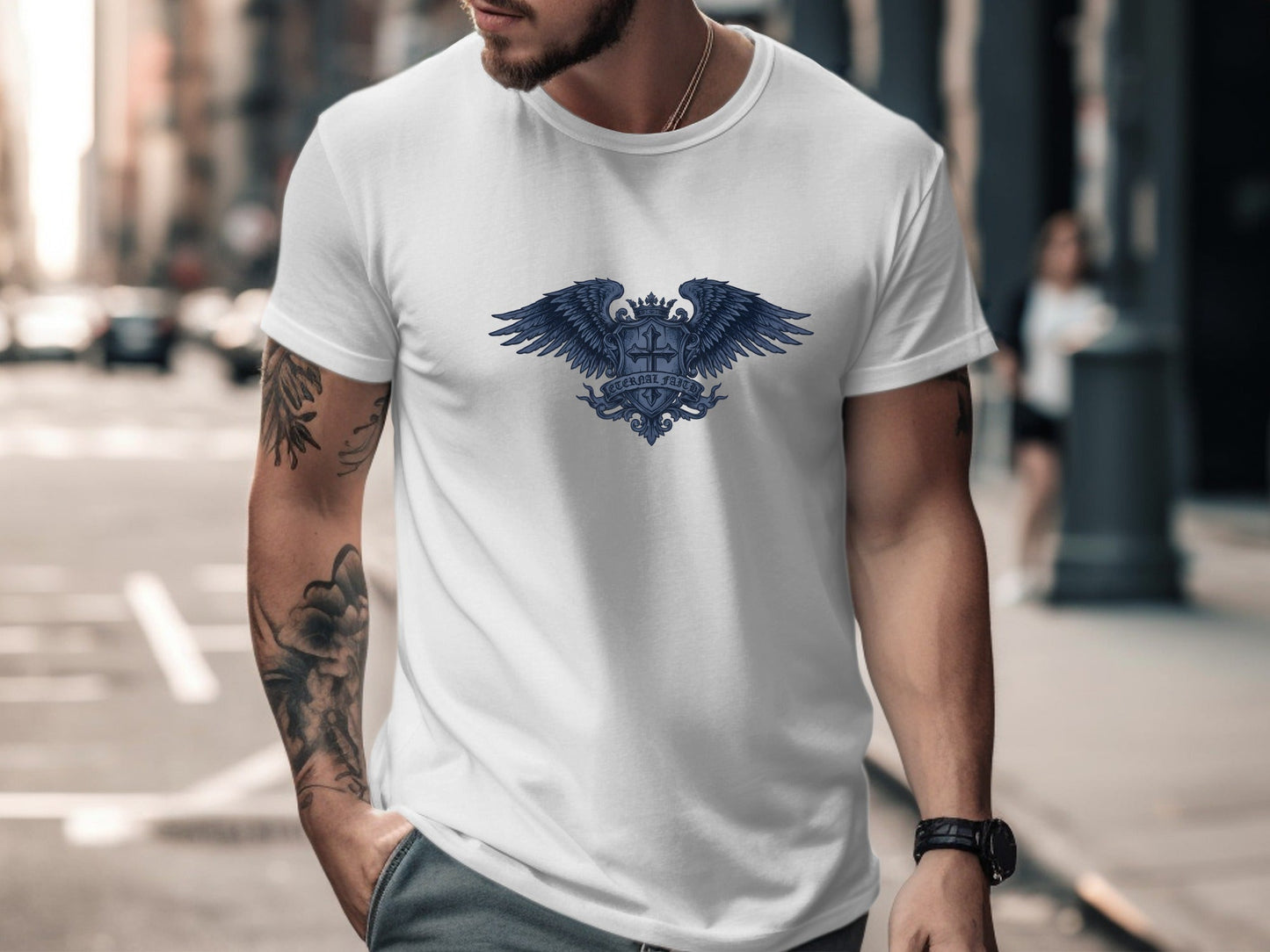 Eternal Faith Gothic Winged Shield Graphic Tee