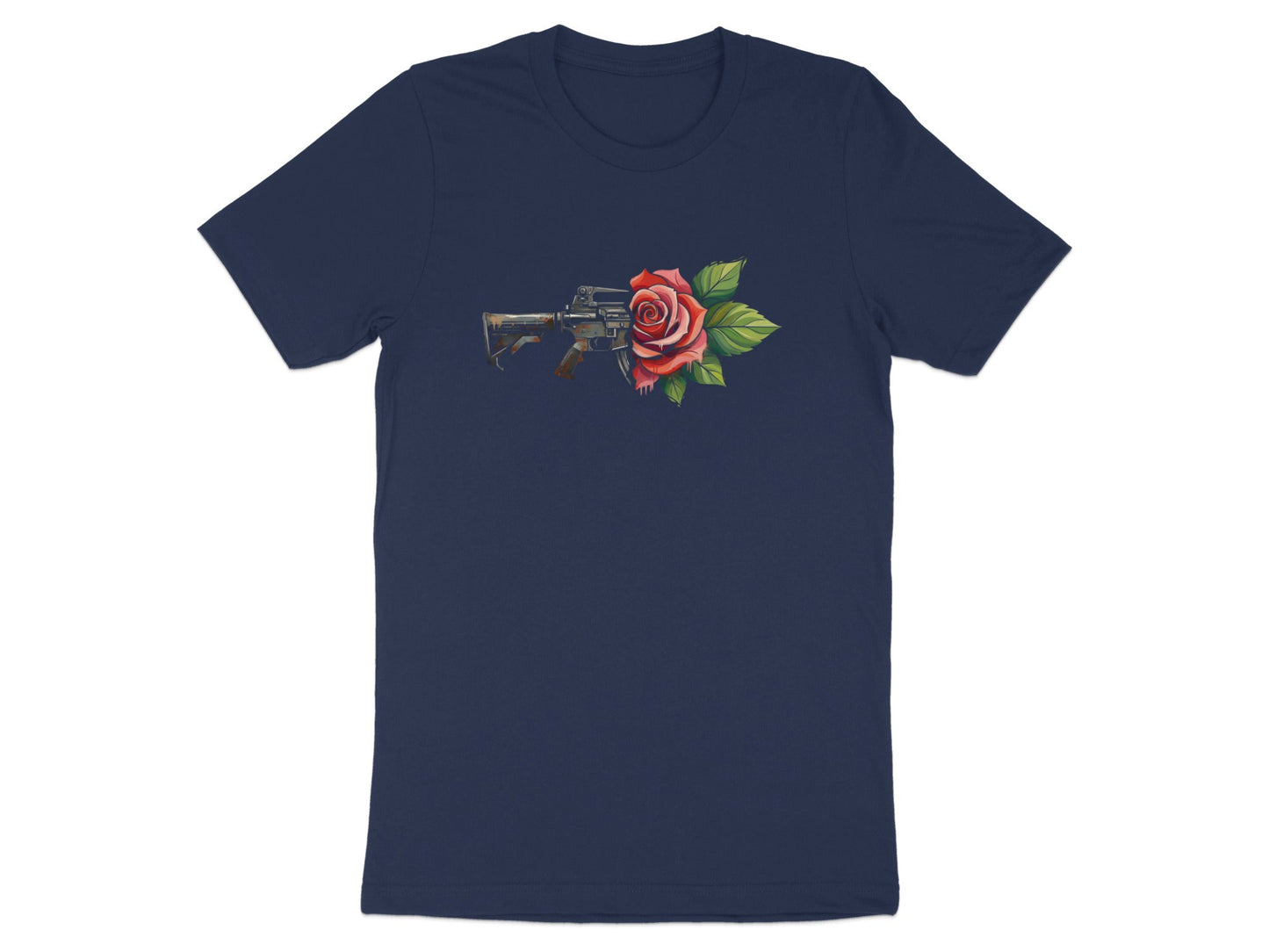 Gun and Red Rose Realistic Graphic Tee