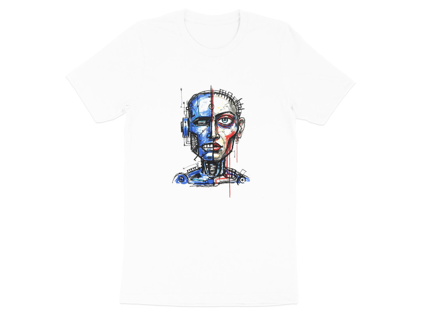 Cyborg Split Face Cyberpunk T-Shirt