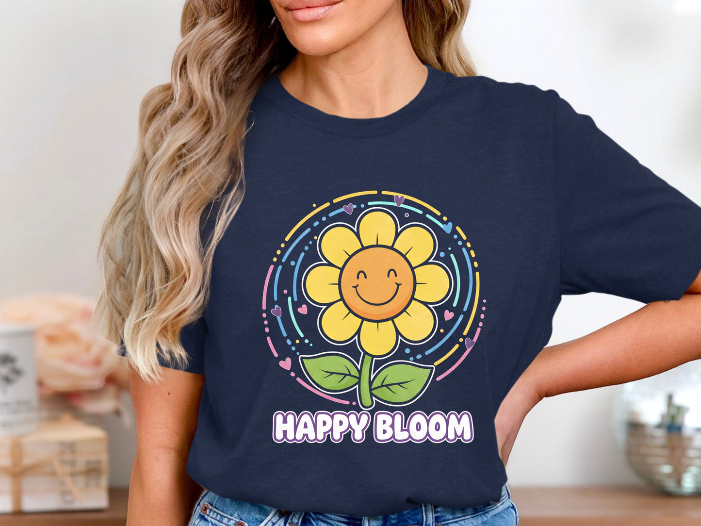 Happy Bloom Smiley Sunflower Retro T-Shirt