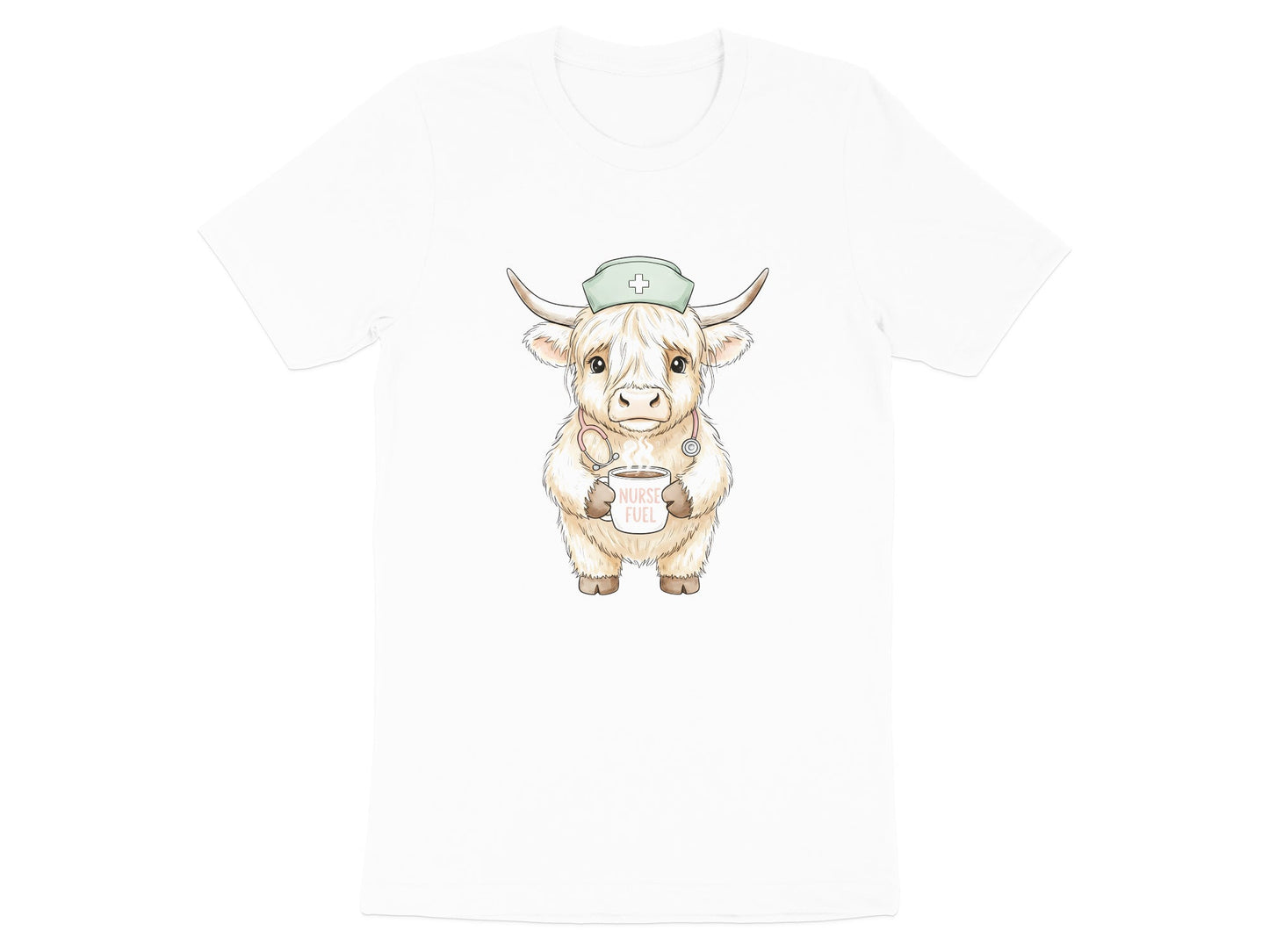 Highland Cow Nurse Fuel T-Shirt - Cute Animal Medical Tee