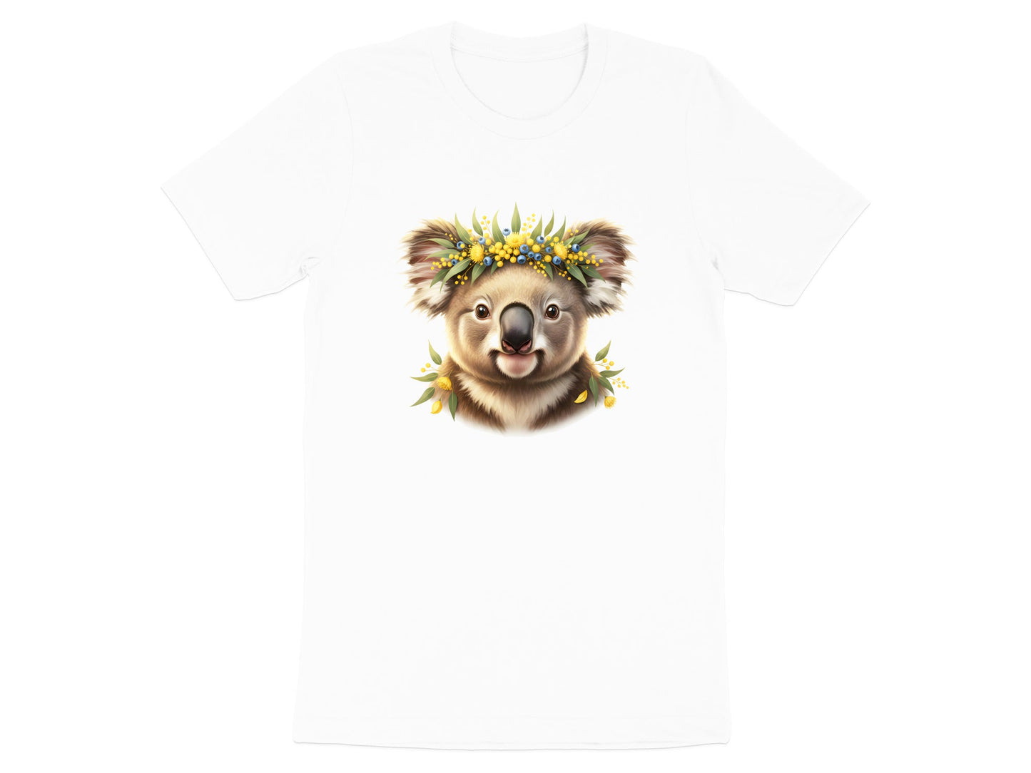 Koala with Wattle Flower Crown T-Shirt | Native Floral Tee