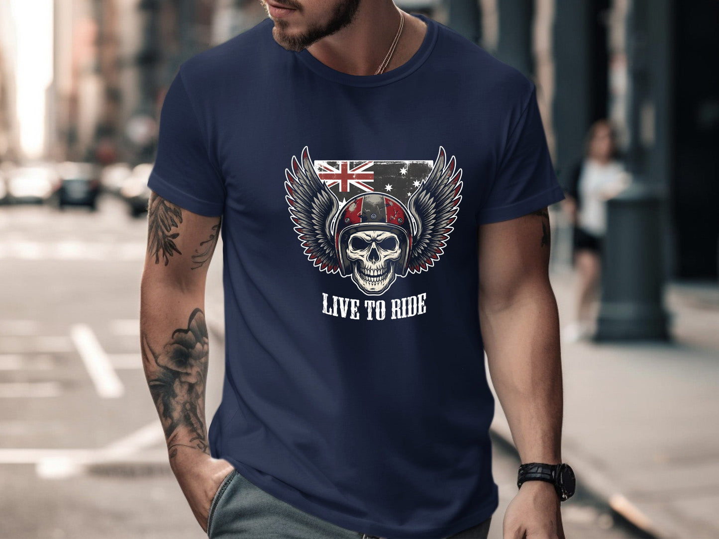Live to Ride Australian Flag Biker T-Shirt