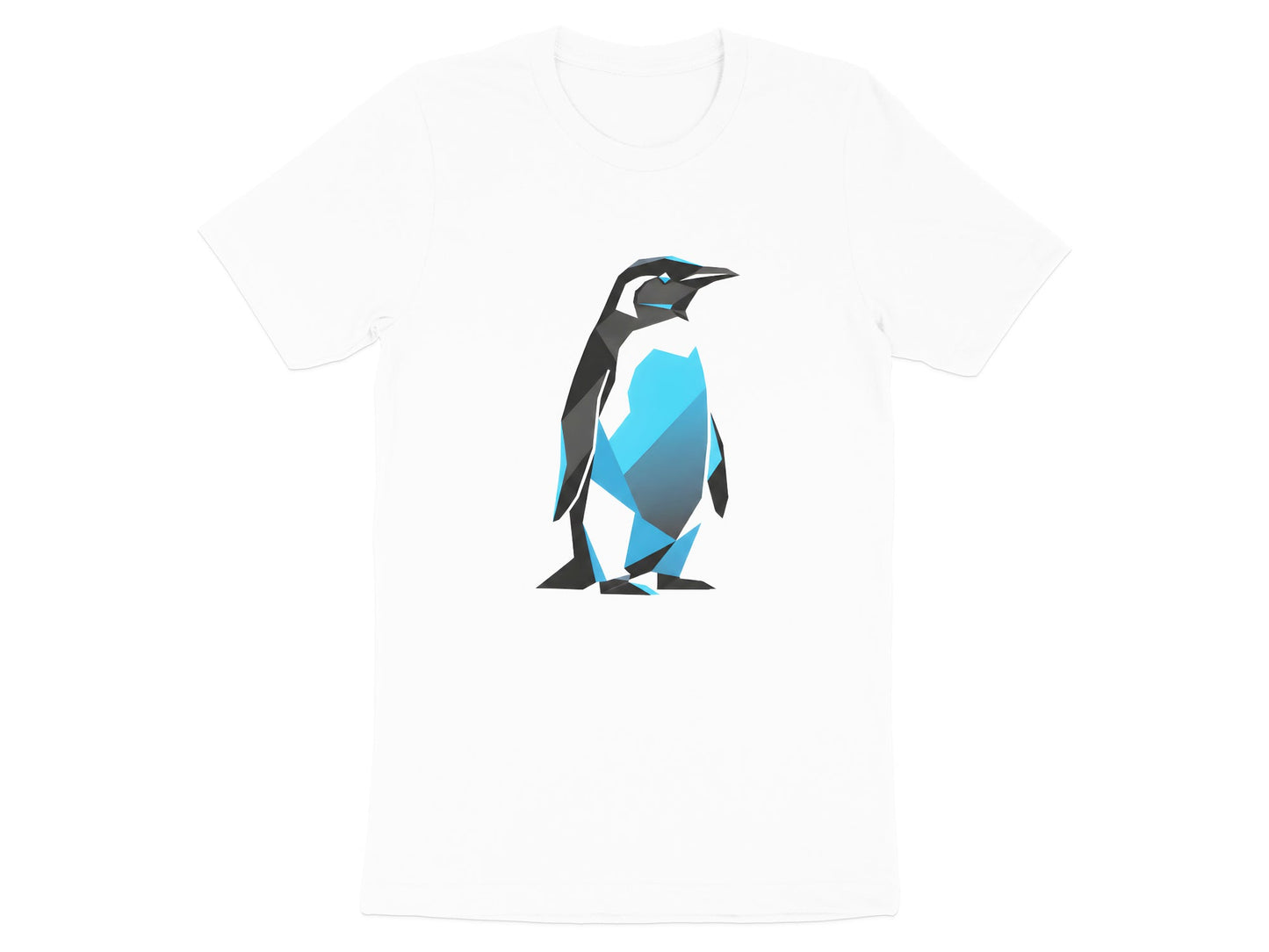 Low Poly Geometric Penguin T-Shirt - Modern Blue Tech Art