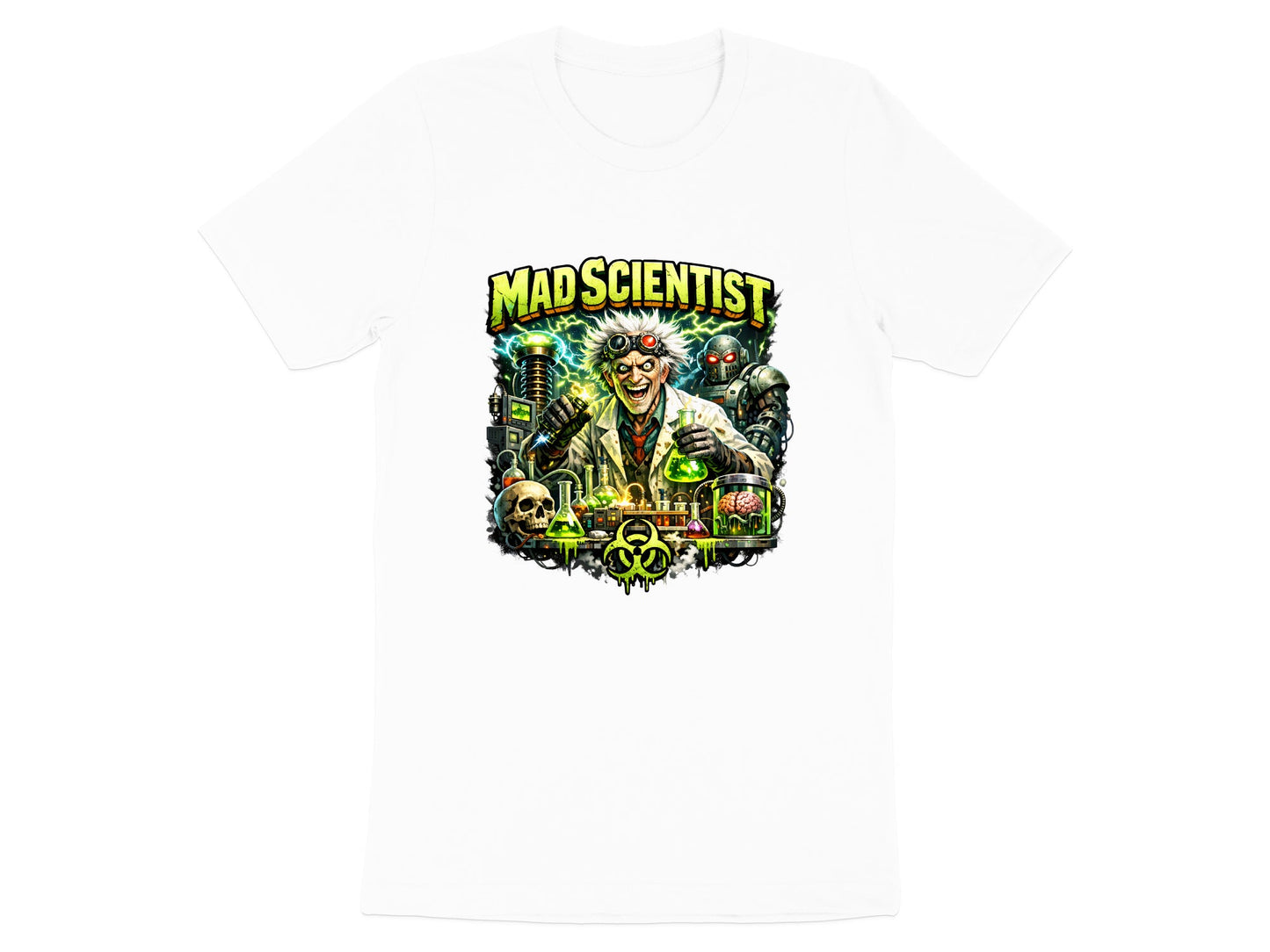 Mad Scientist Retro Illustration T-Shirt - Sci-Fi Lab Tee