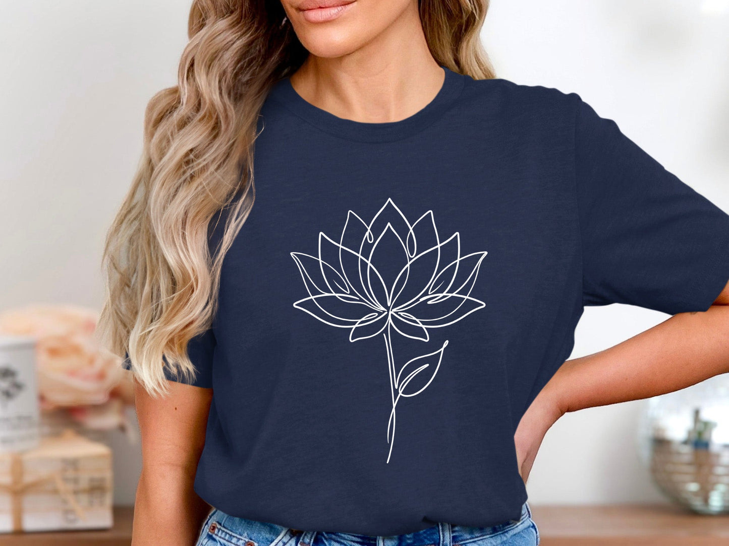 Minimalist Lotus Bloom T-Shirt - Single Line Floral Tee