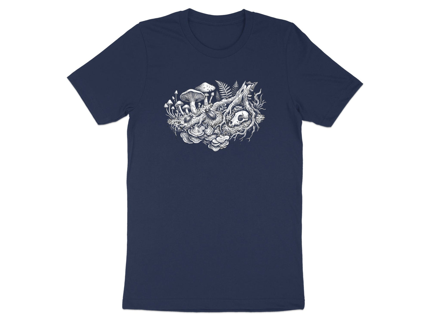 Mystical Mushrooms & Skull T-Shirt - Gothic Nature Art