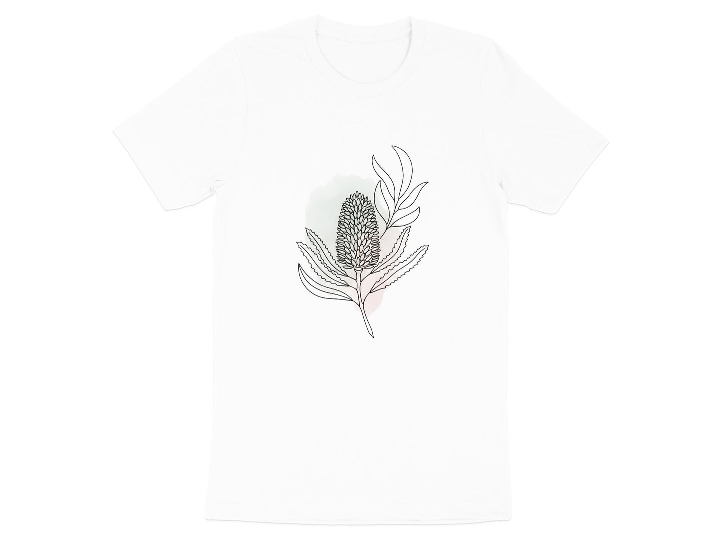 Minimalist Banksia Line Art & Watercolor T-Shirt