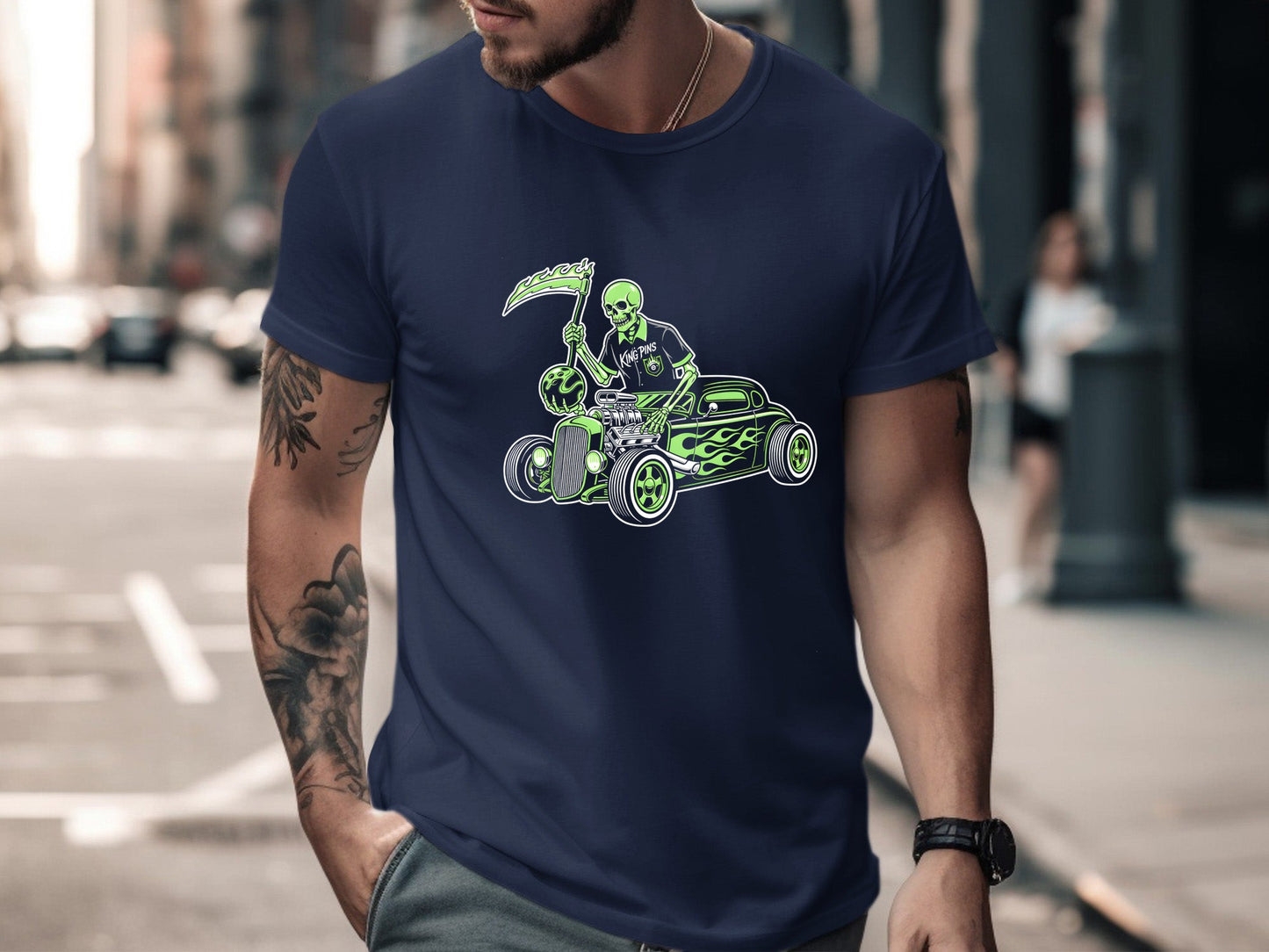 Bowling Reaper Hot Rod Skeleton T-Shirt