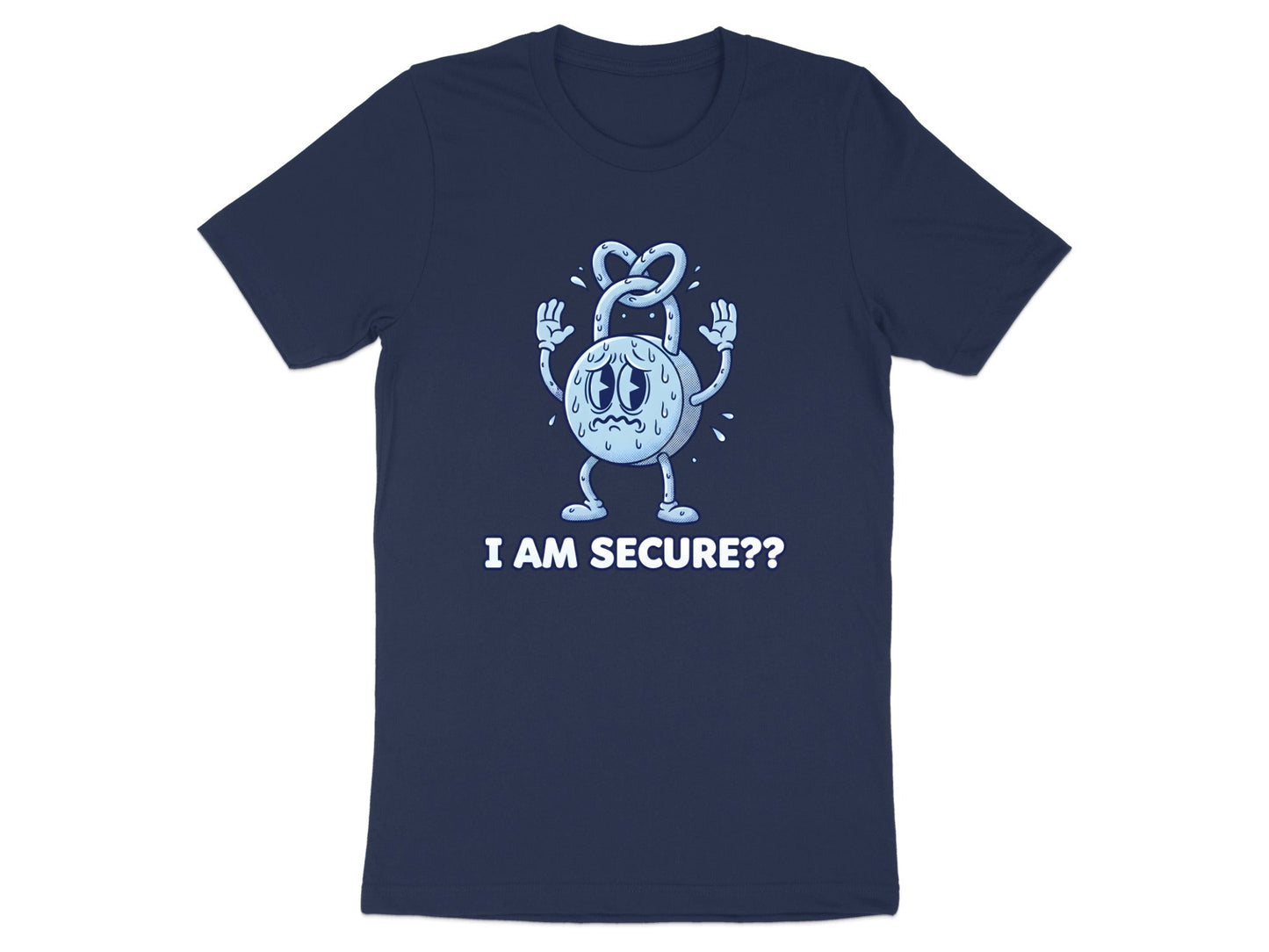 Nervous Padlock Security Humor T-Shirt - Blue Graphic Tee