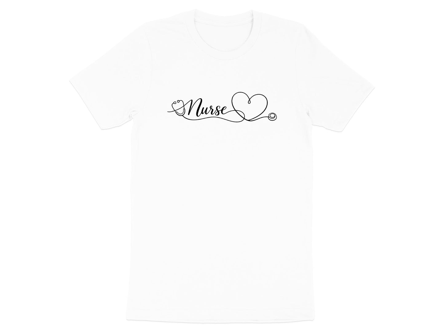 Nurse Cursive Heart Stethoscope T-Shirt - Elegant Tee