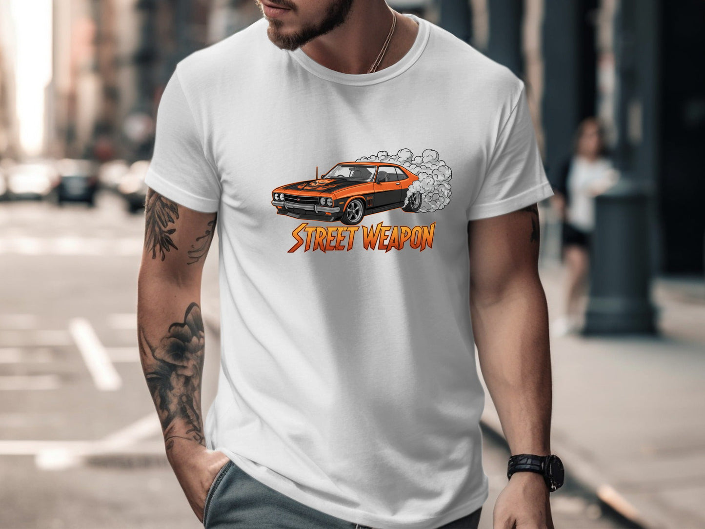 Orange Muscle Car 'Street Weapon' T-Shirt - Burnout Tee