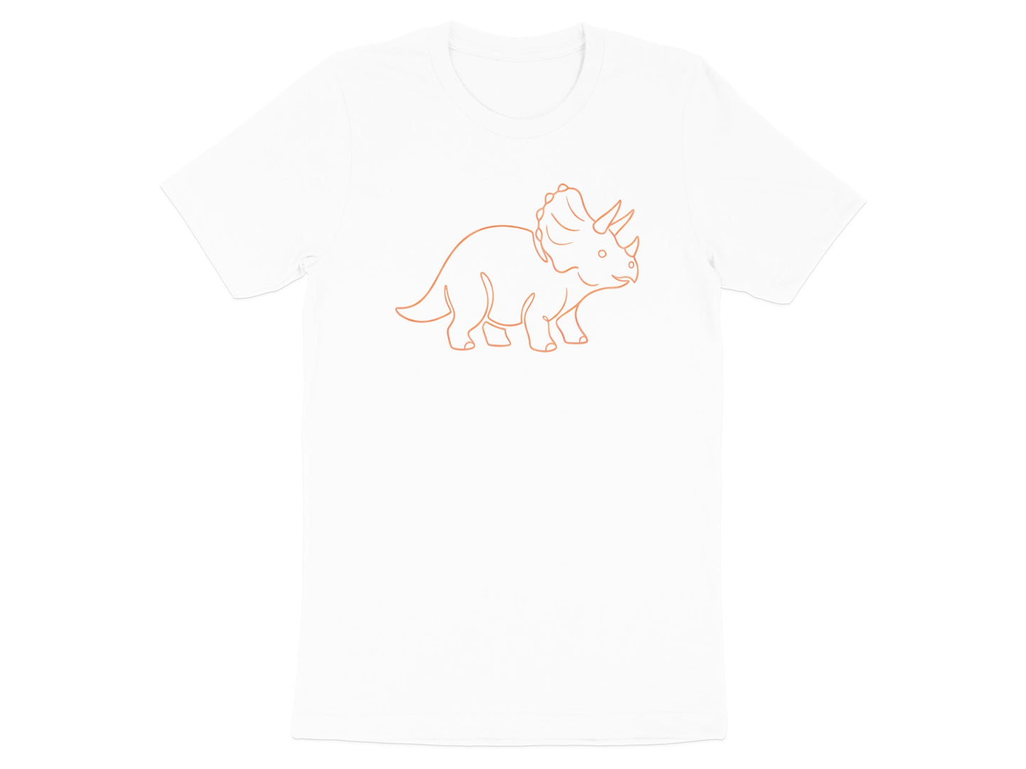Minimalist Orange Triceratops Outline T-Shirt - Cute Dino Style