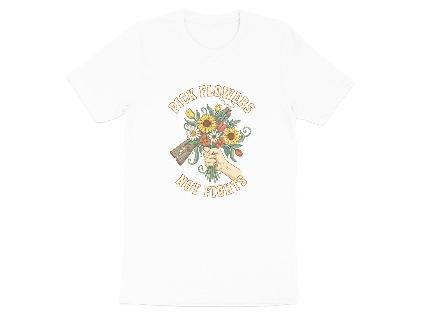 Pick Flowers Not Fights T-Shirt - Anti-War Graphic Tee