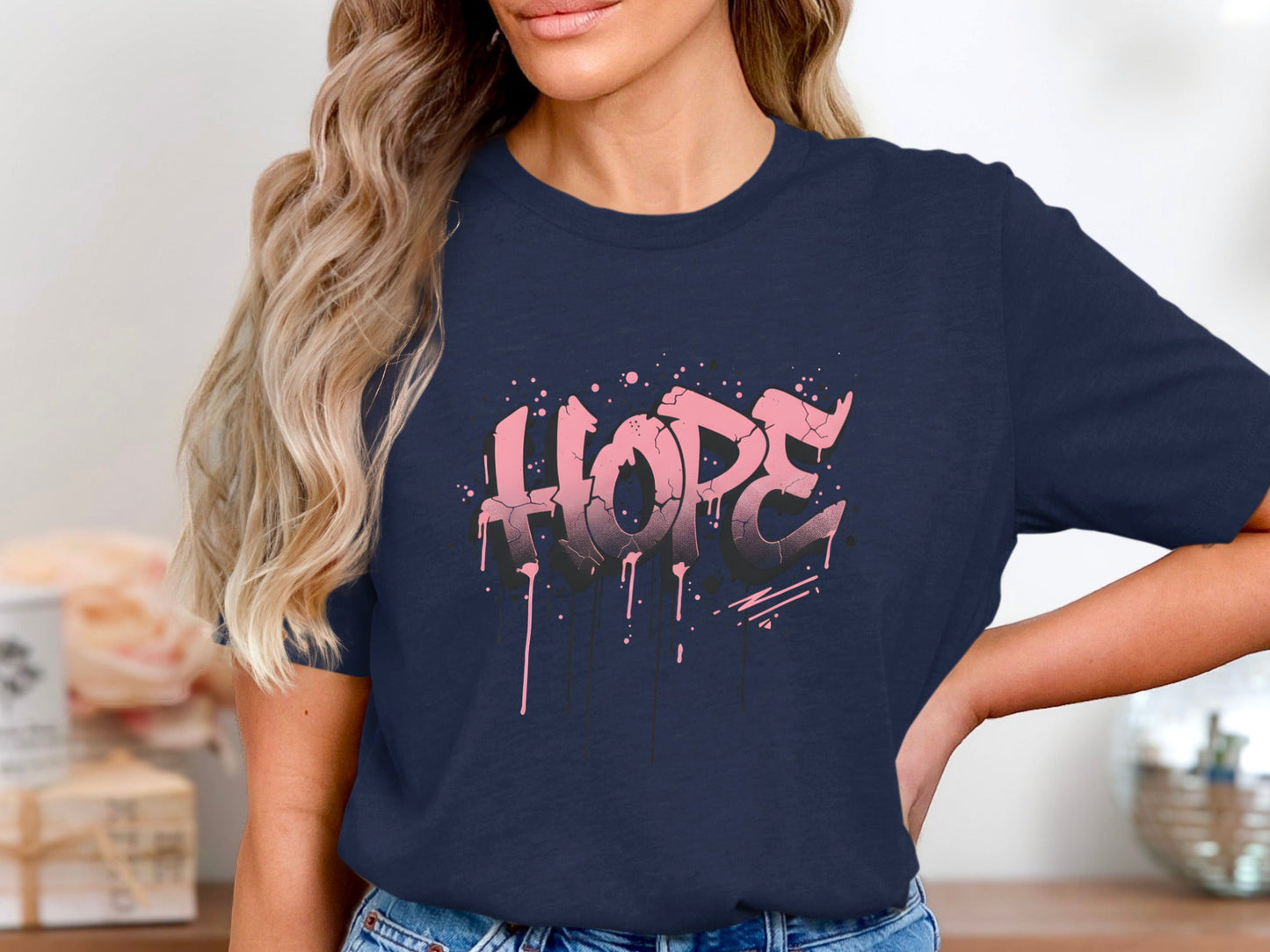 HOPE Pink Graffiti Drip Graphic T-Shirt