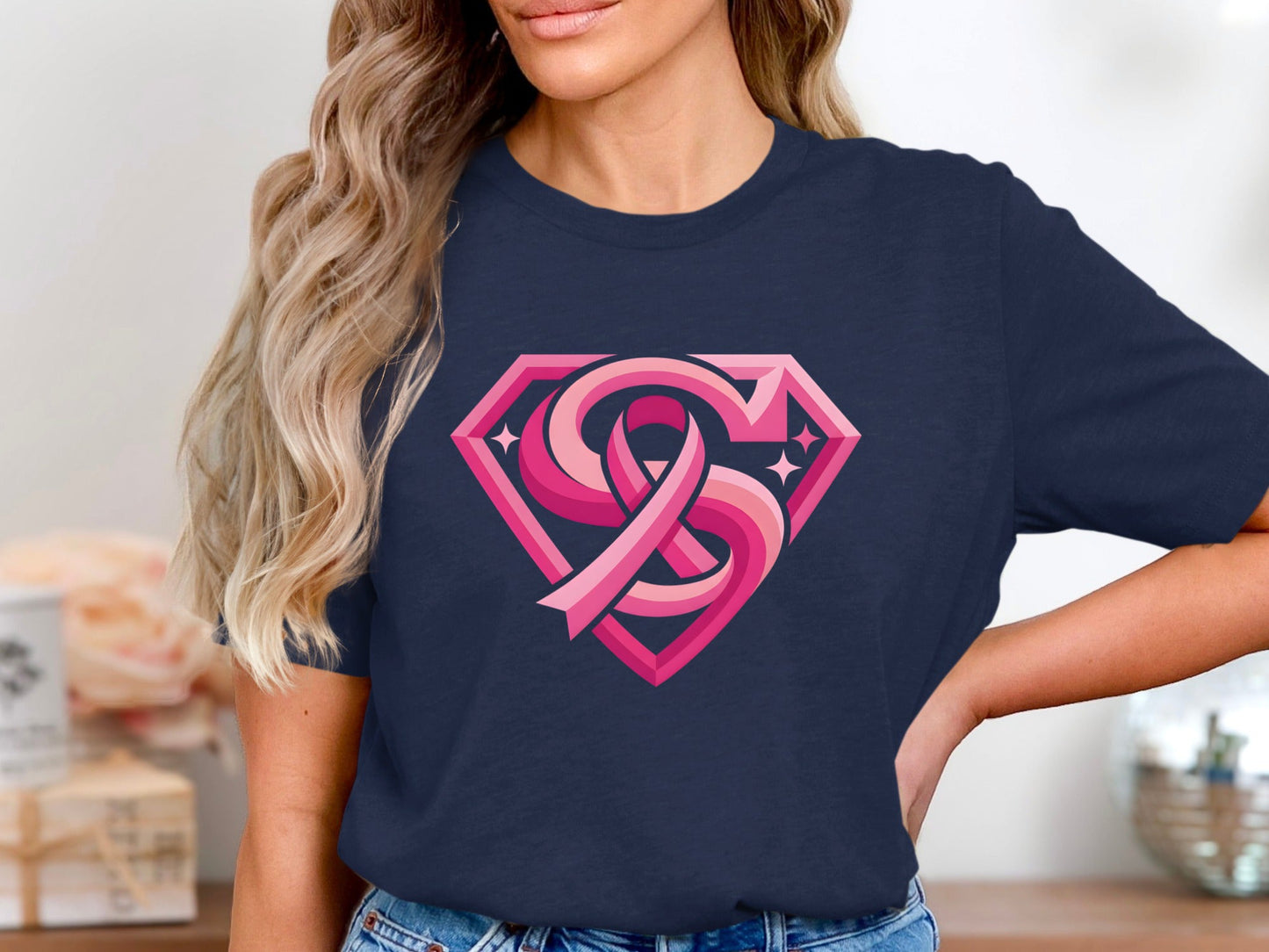 Pink Ribbon Superhero 'S' Shield T-Shirt