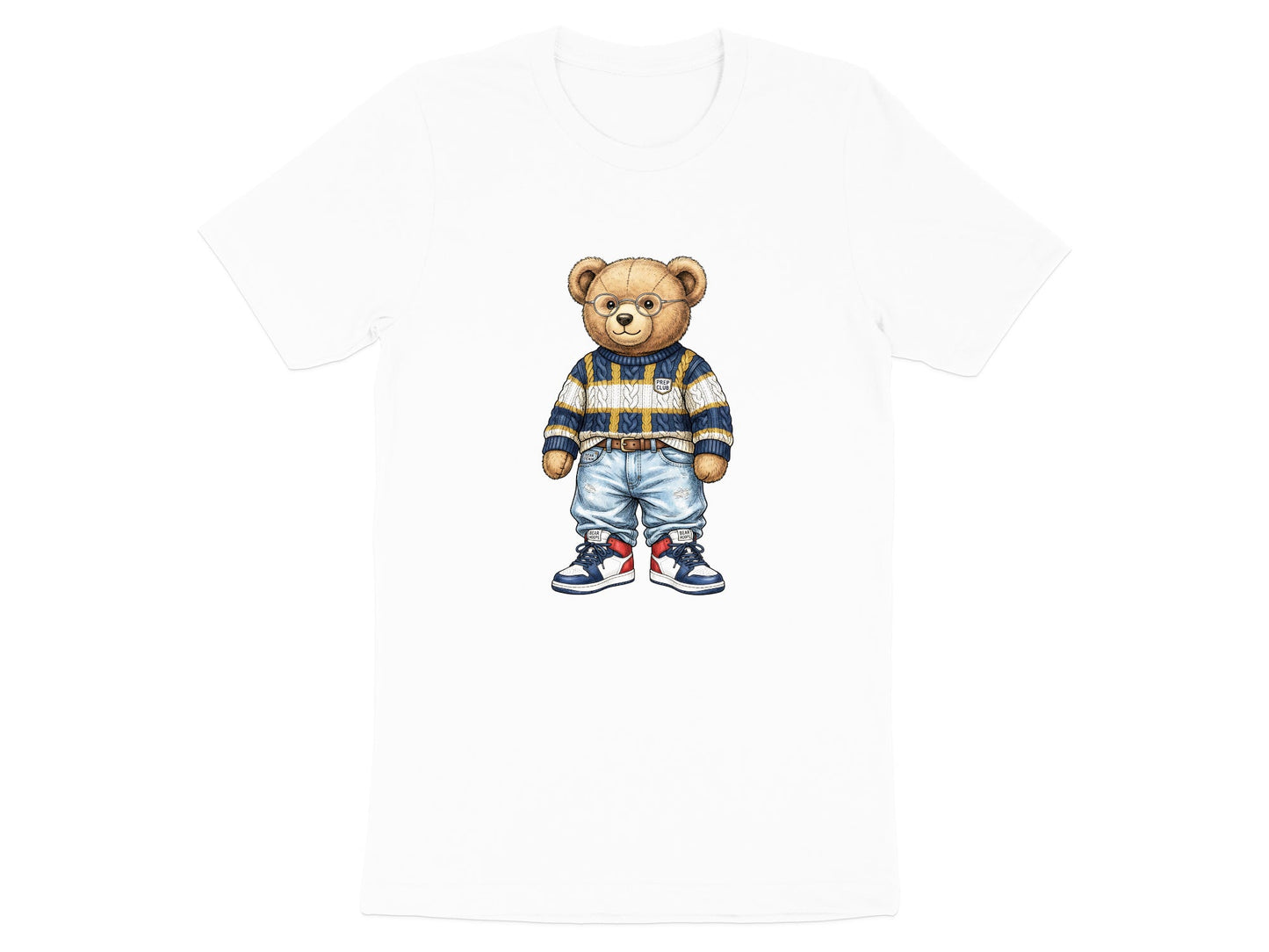 Preppy Teddy Bear Fashion Illustration Black T-Shirt