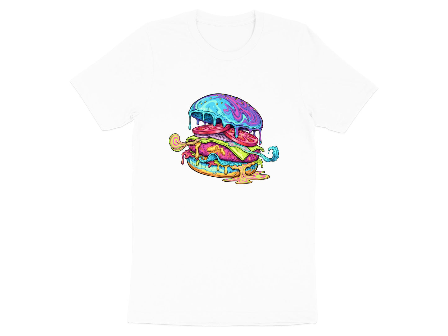 Psychedelic Melting Burger T-Shirt - Trippy Food Art Tee