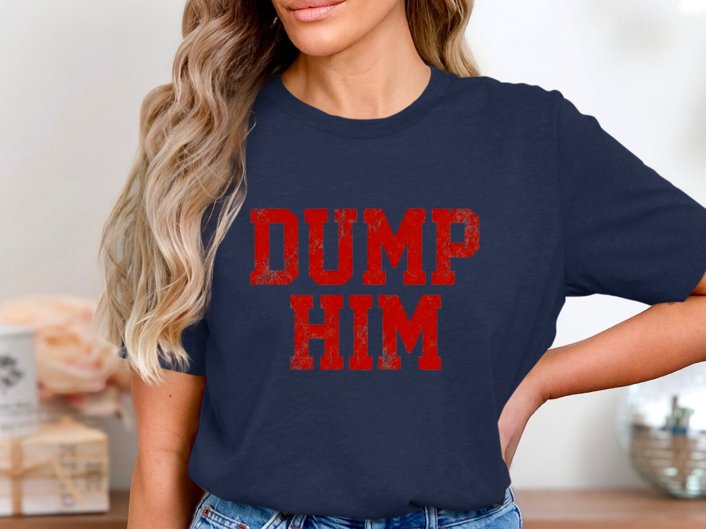 Red Distressed 'Dump Him' Graphic T-Shirt