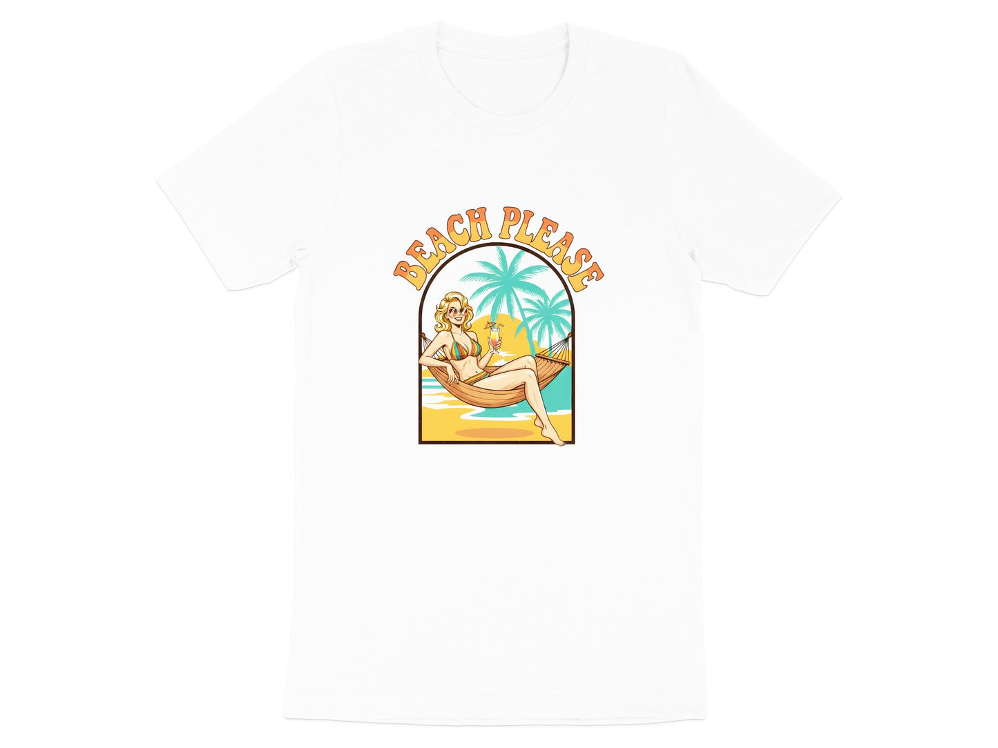 "Beach Please" Retro Summer Slogan T-Shirt