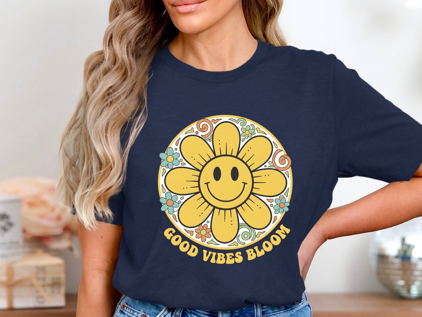 Good Vibes Bloom Retro Smiley Flower T-Shirt