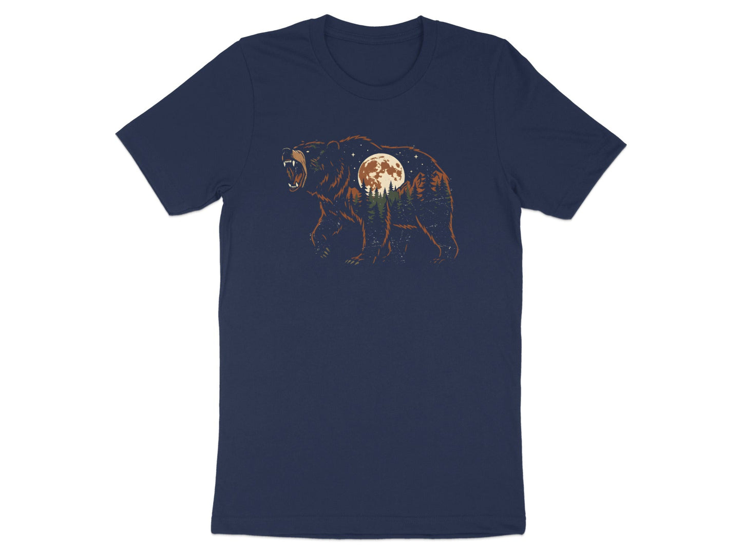 Roaring Bear Forest Moon Double Exposure T-Shirt