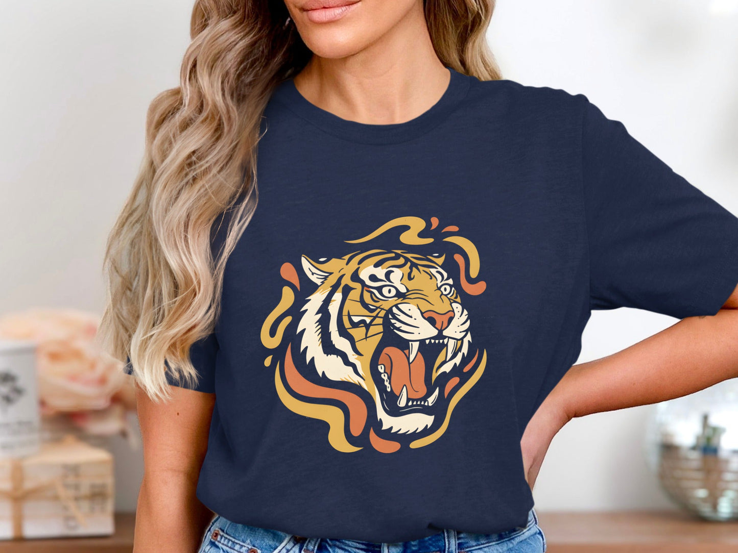 Vintage Roaring Tiger Head Retro Frame T-Shirt