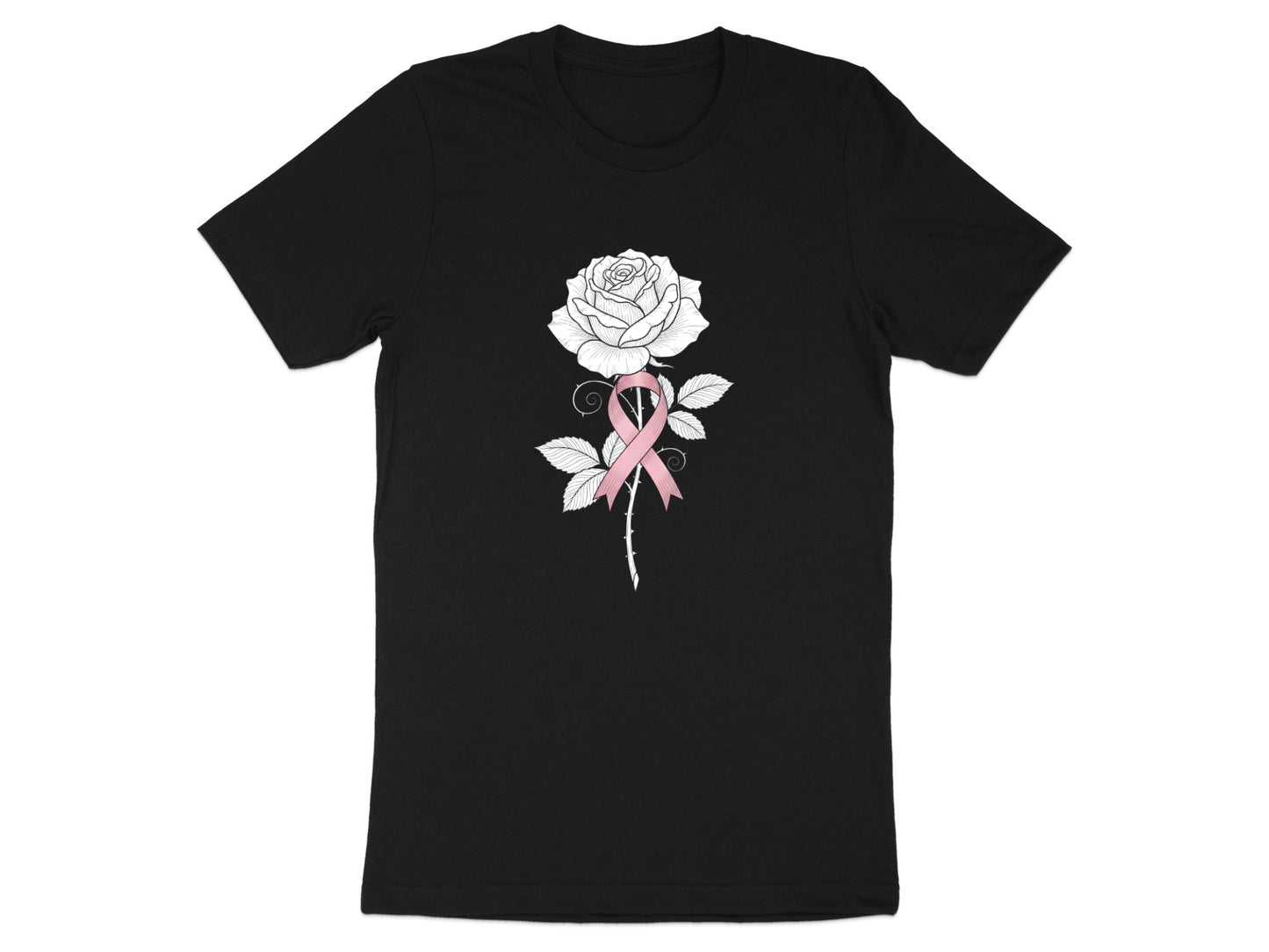 Rose with Pink Ribbon Graphic Tee